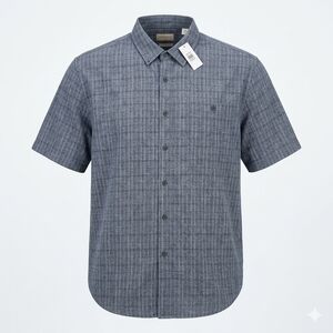 Weatherproof Men's Short Sleeve Button-Down Shirt in Heathered Navy